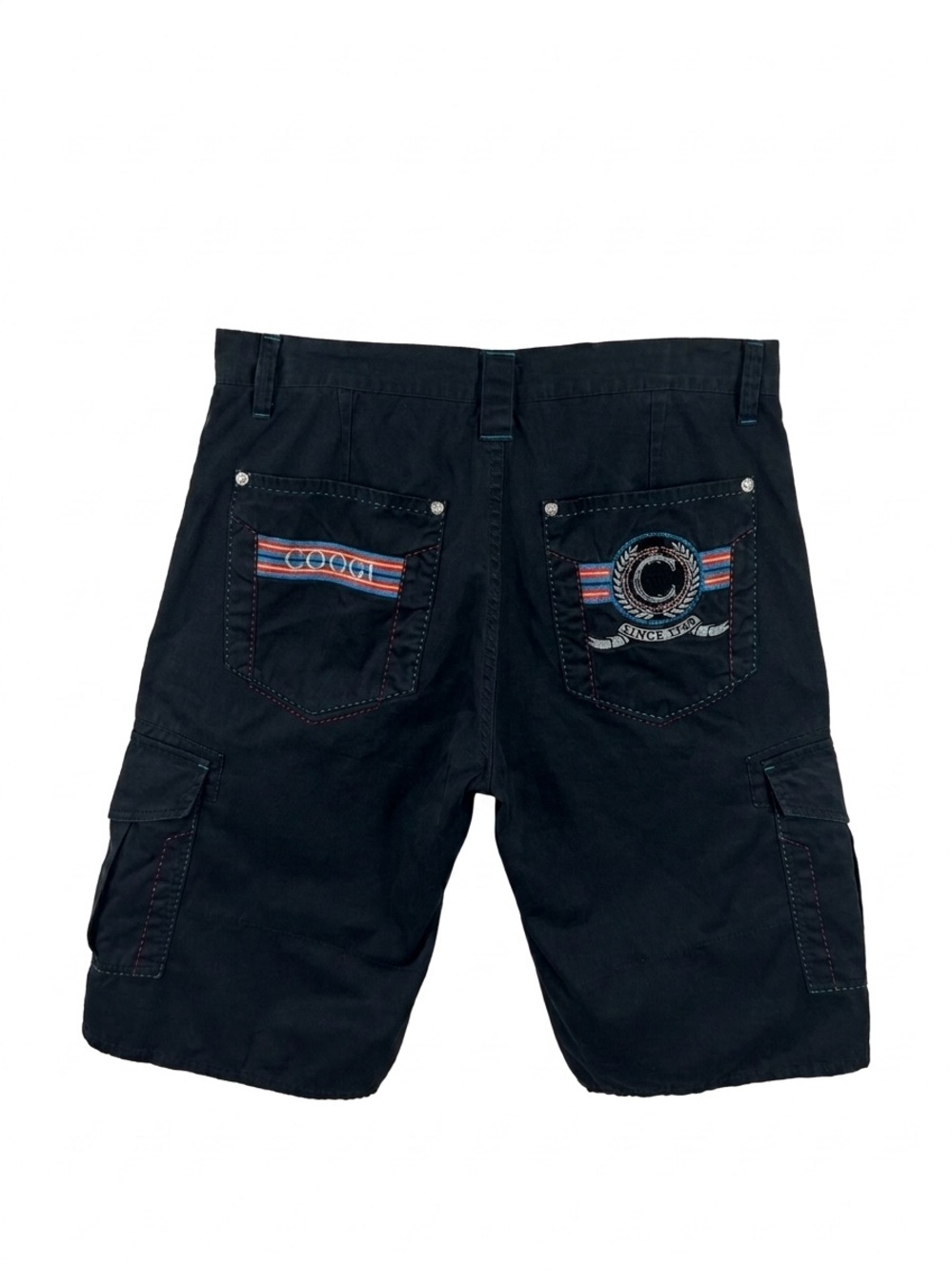 Vintage COOGI Jeans Black Cargo Shorts Baggy Embroidered Y2K Hip Hop Mens W38